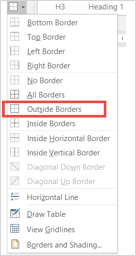 Screen shot of the borders dialog box with the outside borders option selected
