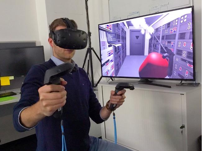 Researchers in Germany using a VR headset