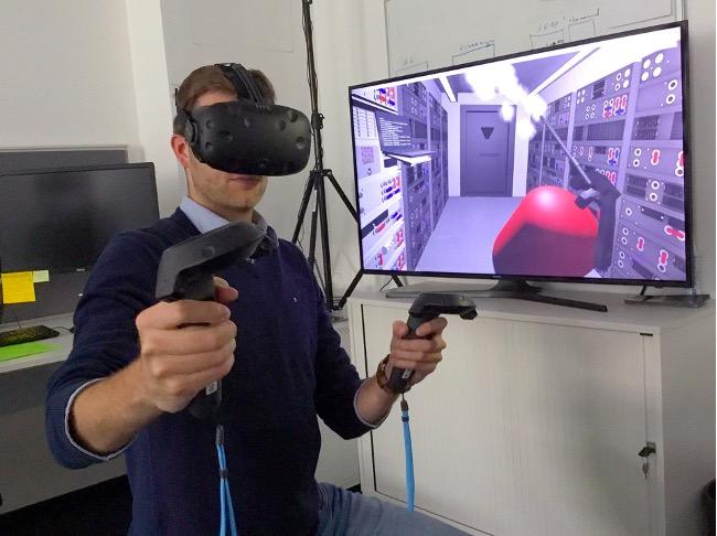 Researchers in Germany using a VR headset