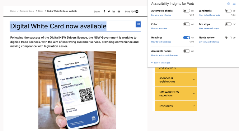 h1 accessibility insights extension example