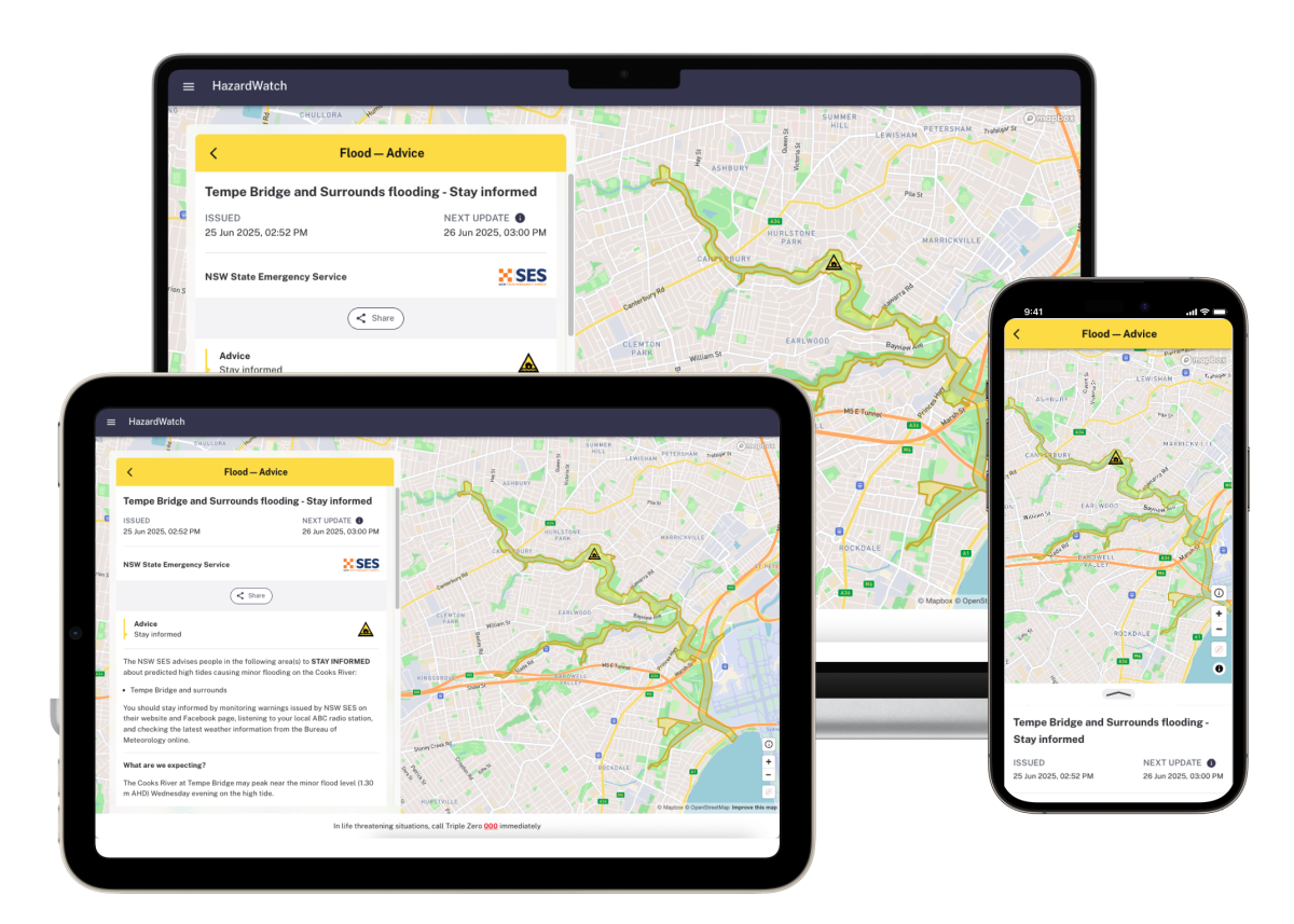 Interactive public facing responsive website | Hazardwatch