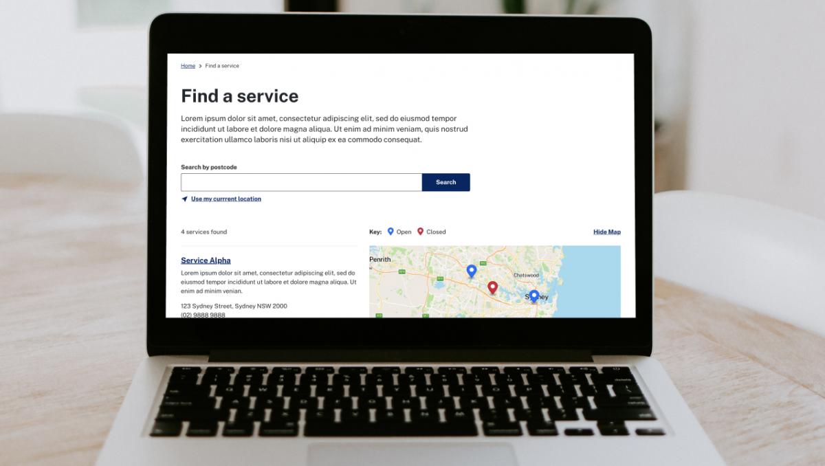 Screenshot of an example implementation of the NSW Maps standard design